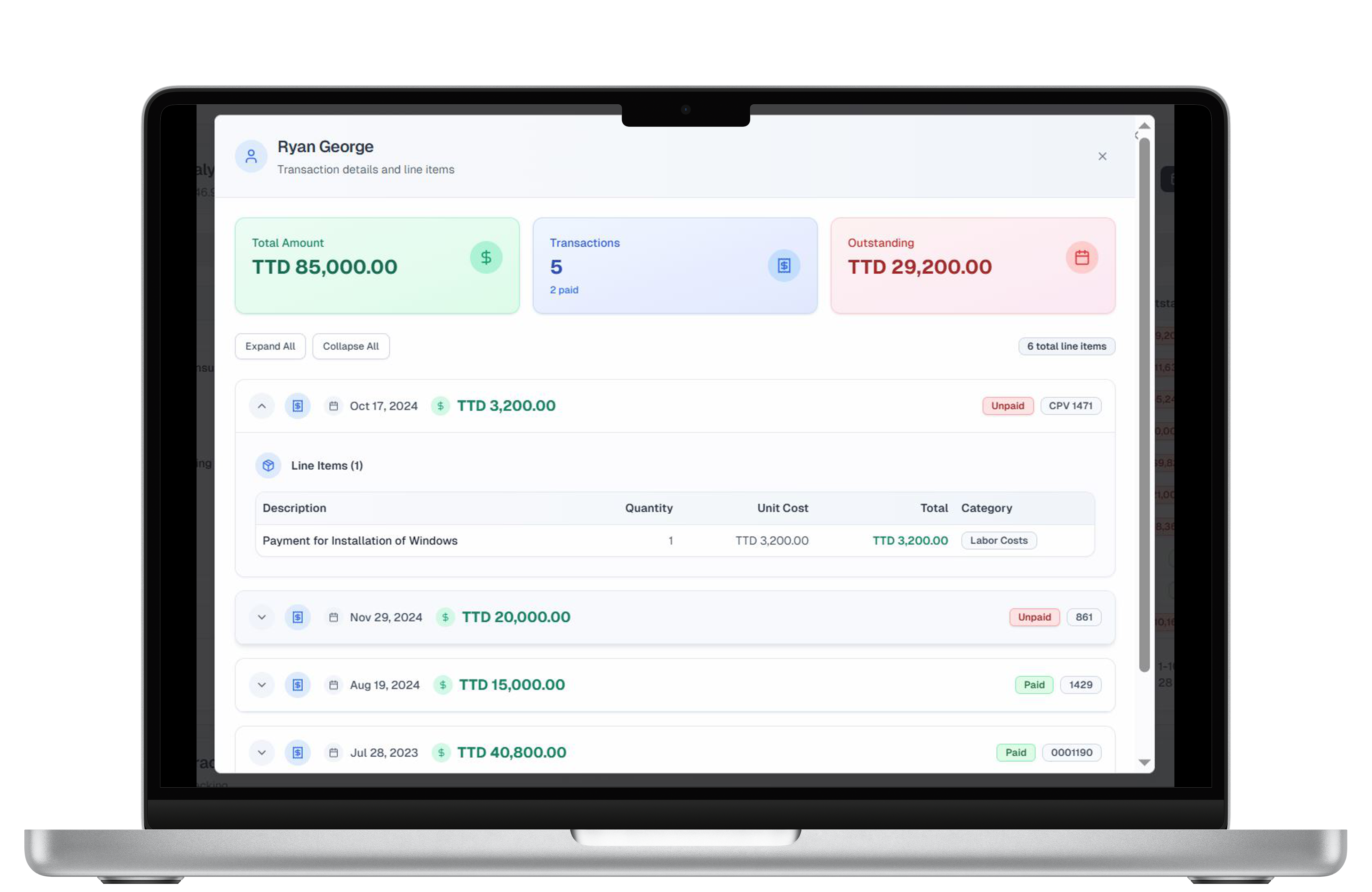 Desktop view of contractor spend analysis